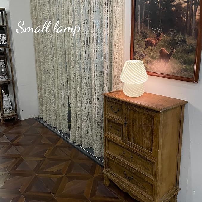 Mushroom Lamps Set of 2 - Small Bedside Table Lamp with Striped Glass, Nightstand Lamp for Bedroom, Living Room, Bulb Included(White) - LeafyLoom