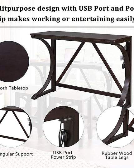 Farmhouse Style Counter Height 2 Upholstered Stools, Rustic Bar Built-in USB, Easy Assembly & Care, Room, Small Place, Apartment, 3 Piece Dining Table Set, Espresso 34 - LeafyLoom