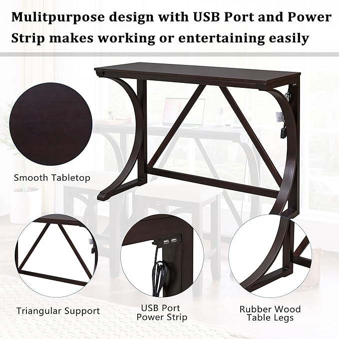 Farmhouse Style Counter Height 2 Upholstered Stools, Rustic Bar Built-in USB, Easy Assembly & Care, Room, Small Place, Apartment, 3 Piece Dining Table Set, Espresso 34 - LeafyLoom