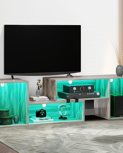 YITAHOME DIY TV Stand w/LED Strip, Modern Deformable Entertainment Center for 75/70/65/60/55/50/45 inch TVs, Gaming TV Consoles 2 Pieces Media Console for 300lbs for Living Room, Light Oak Grey - LeafyLoom