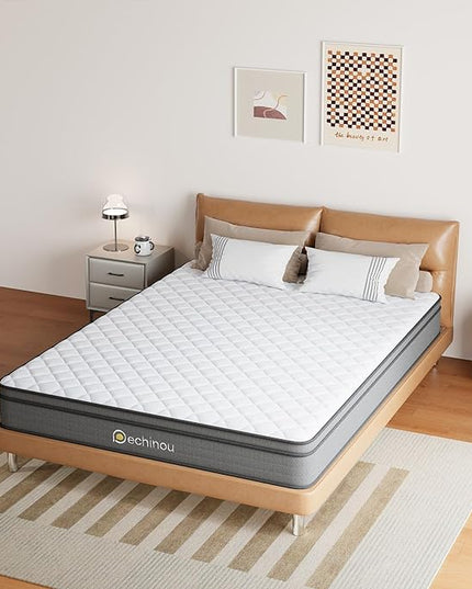 8 INCH Queen Size Mattress, Queen Mattress with Gel Memory Foam and Spring, Breathable Hybrid Mattress in a Box for a Cool & Peaceful Sleep, Strong Edge & Medium Firm Support, CertiPUR-US - LeafyLoom