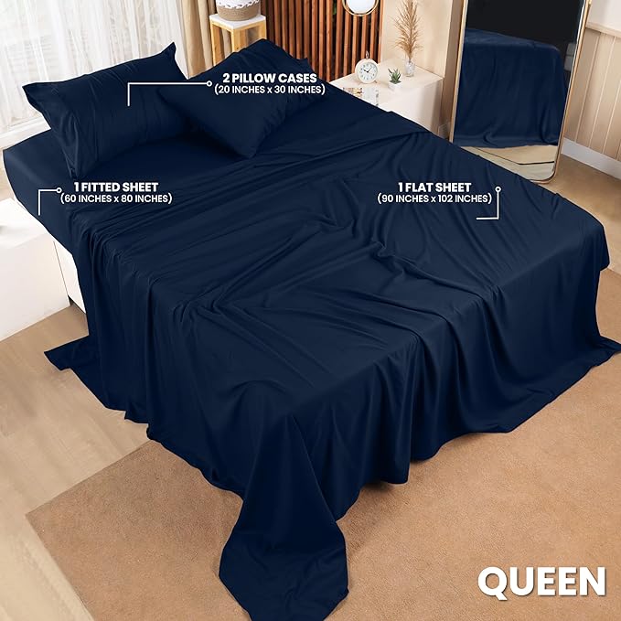 Utopia Bedding Queen Bed Sheets Set - 4 Piece Bedding - Brushed Microfiber - Shrinkage and Fade Resistant - Easy Care (Queen, Navy) - LeafyLoom