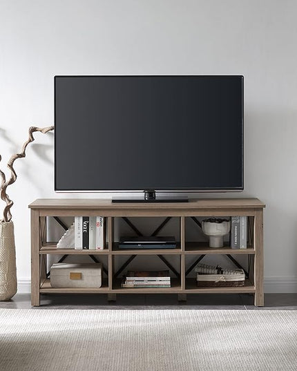 Henn&Hart Rectangular TV Stand for TV's up to 65" in Antiqued Gray Oak, TV Stands for the Living Room - LeafyLoom