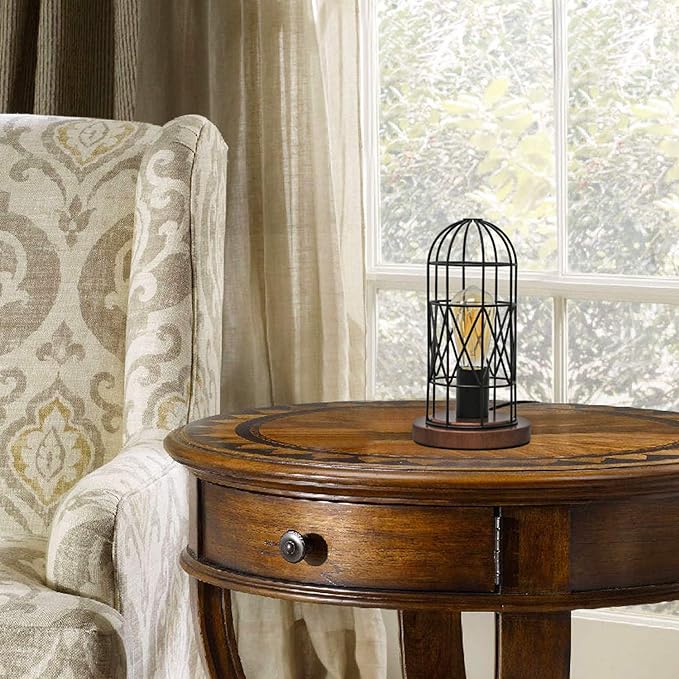 Touch Control Table Lamp, Industrial Bedside Lamp with 3 Way Dimmable Small Nightstand Lamp Vintage Metal Cage Table Lamp for Bedroom, Kitchen - LeafyLoom