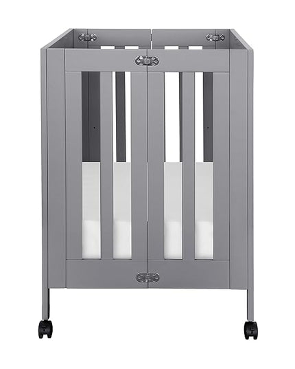 Babyletto Origami Mini Portable Folding Crib with Wheels in Grey, 2 Adjustable Mattress Positions, Greenguard Gold Certified - LeafyLoom