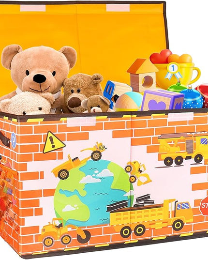 Large Toy Box Chest, Collapsible Sturdy Toy Storage Organizer for Kids, Boys, Girls, 25"x13"x16" Toy Chest Storage Bins with Lids Toy Bins Baskets Boxes for Living Room, Playroom, Nursery, Orange - LeafyLoom
