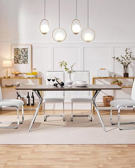 Yaheetech Dining Chairs Set of 2 Modern Dining Room Chairs Kitchen Chairs with Faux Leather Seat, Metal Legs and High Back for Dining Room, Kitchen, White - LeafyLoom