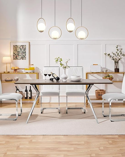 Yaheetech Dining Chairs Set of 4 Modern Dining Room Chairs Kitchen Chairs with Faux Leather Seat, Solid Legs and High Back for Dining Room, Kitchen, White - LeafyLoom