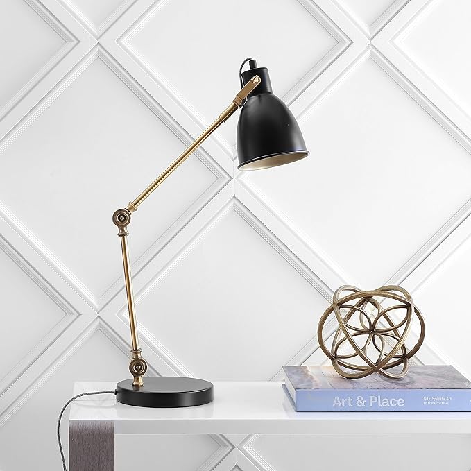 JONATHAN Y JYL6003A Barnes 24" LED Metal Task Lamp Modern,Contemporay,Transitional for Bedroom, Living Room, Office, College Dorm, Coffee Table, Bookcase, Black/BrassGold - LeafyLoom