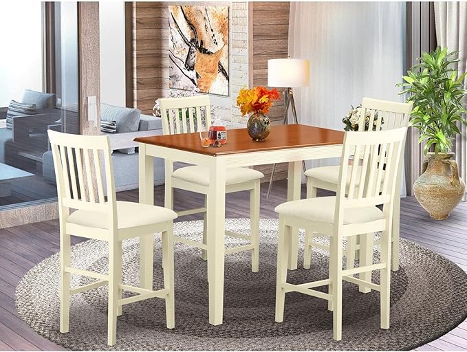 East West Furniture YAVN5-WHI-C 5 Piece Kitchen Counter Set Includes a Rectangle Dining Room Table and 4 Linen Fabric Upholstered Dining Chairs, 30x48 Inch, Buttermilk & Cherry - LeafyLoom