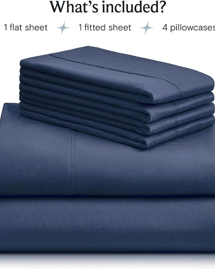 LuxClub Bed Linen Set, 6Pcs King Microfiber Sheets, Deep Pocket Cooling Breathable Hotel Bedding, Navy - LeafyLoom