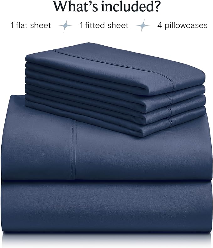 LuxClub 6 PC Full Sheet Set, Breathable Luxury Bed Sheets, Deep Pockets 18" Eco Friendly Wrinkle Free Cooling Bed Sheets Machine Washable Hotel Bedding Silky Soft - Navy Full - LeafyLoom