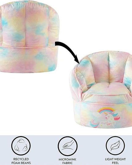 Idea Nuova Unicorn Round Bean Bag Chair for Kids, Ages 3+, Large - LeafyLoom