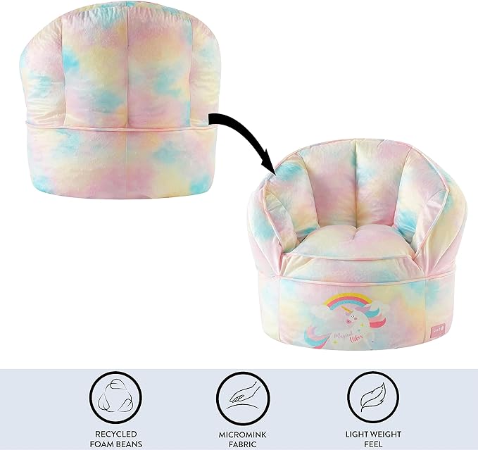 Idea Nuova Unicorn Round Bean Bag Chair for Kids, Ages 3+, Large - LeafyLoom