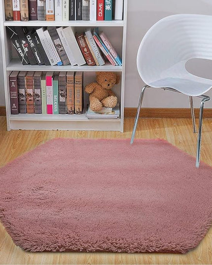 junovo Ultra Soft Rug for Nursery Children Room Baby Room Home Decor Dormitory Hexagon Carpet for Playhouse Princess Tent Kids Play Castle, Diameter 4.6 ft, Blush - LeafyLoom