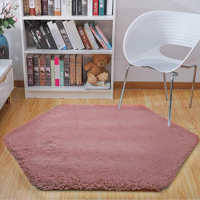 junovo Ultra Soft Rug for Nursery Children Room Baby Room Home Decor Dormitory Hexagon Carpet for Playhouse Princess Tent Kids Play Castle, Diameter 4.6 ft, Blush - LeafyLoom