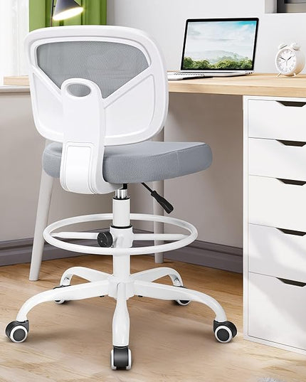 Primy Office Drafting Chair Armless, Tall Office Desk Chair Adjustable Height and Footring, Mid-back Ergonomic Standing Desk Chair Mesh Rolling Tall Chair for Art Room, Office or Home(Gray) - LeafyLoom