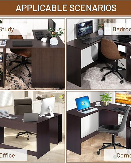 FurnitureR 47.2-Inch L-Shaped Computer Desk Home Office Study Writing Corner Gaming Table Retro Design Work Station Space-Saving for Study Room Bedroom, Brown - LeafyLoom