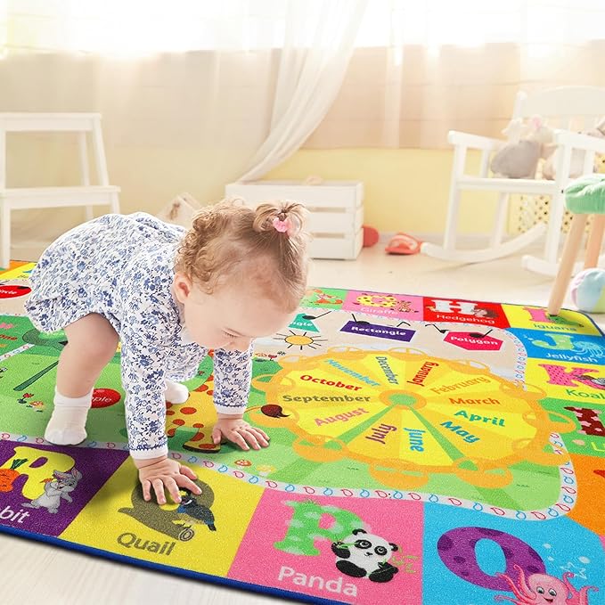 Kids Rug Play Mat Carpet Educational and Fun Playroom Rugs with ABC Alphabet Animals Shapes 3x5 Area Rug Learning Rugs for Bedroom Classroom Baby Toddler Children - LeafyLoom