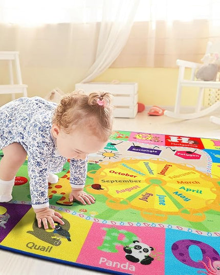 Playroom Rug Baby Play Mat for Floor ABC Rug for Kids Educational and Fun Playmat with Alphabet Animals Shapes Colors 5x7 Area Rug Learning Rugs for Toddler Children Game Activity - LeafyLoom