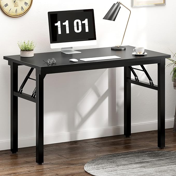 Need 39.4 inches Computer Desk for Small Space Small Folding Table Small Writing Desk Compact Desk Foldable Desk with BIFMA Certification, No Install Needed, Black - LeafyLoom