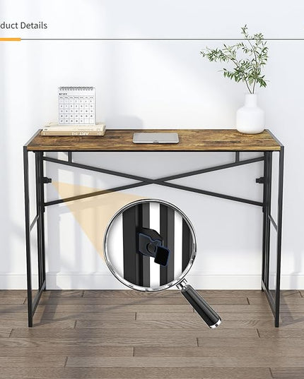 40 inch Folding Computer Desk, Writing Gaming Computer Camping Desk, No Assembly Required Home Office Table, Rustic Brown - LeafyLoom