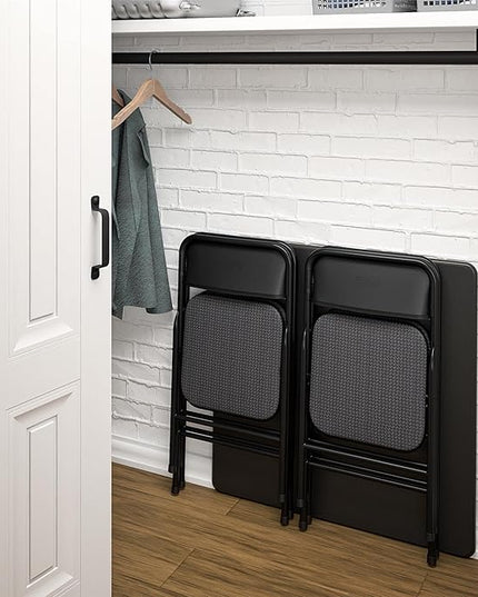 COSCO Premium 5-Piece Dining Set, with 34" Vinyl Top Card Table and 4 Fabric Padded Seat & Back Folding Chairs, Black - LeafyLoom