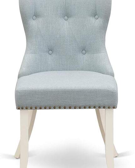 East West Furniture DMSI3-LWH-15 3 Piece Dining Table Set Contains a Round Dining Room Table with Dropleaf and 2 Baby Blue Linen Fabric Upholstered Kitchen Chairs, 42x42 Inch, Linen White - LeafyLoom