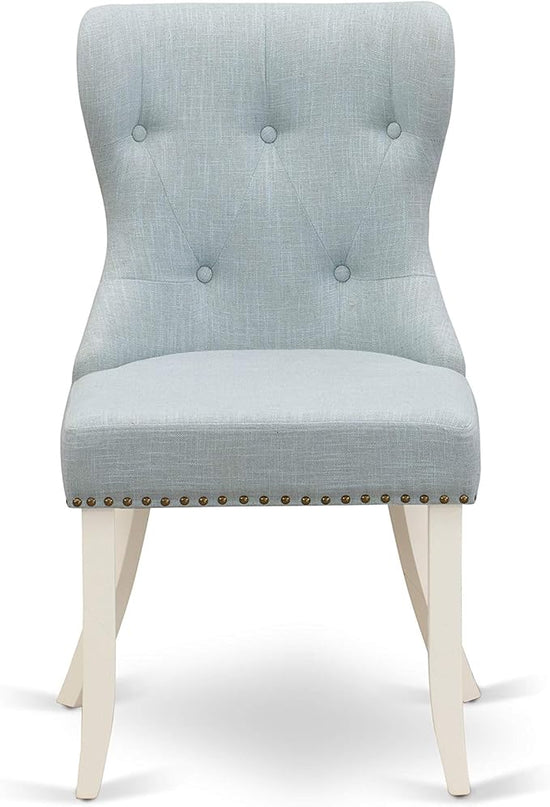 East West Furniture DMSI5-LWH-15 5 Piece Kitchen Table Set for 4 Includes a Round Dining Room Table with Dropleaf and 4 Baby Blue Linen Fabric Parson Dining Chairs, 42x42 Inch, Linen White - LeafyLoom