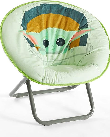 Idea Nuova Disney Star Wars The Mandalorian, Grogu aka The Child Toddler 19” Folding Saucer Chair with Cushion, Polyester, Ages 3+ - LeafyLoom