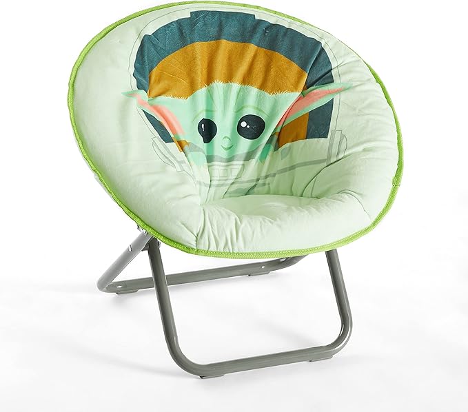 Idea Nuova Disney Star Wars The Mandalorian, Grogu aka The Child Toddler 19” Folding Saucer Chair with Cushion, Polyester, Ages 3+ - LeafyLoom