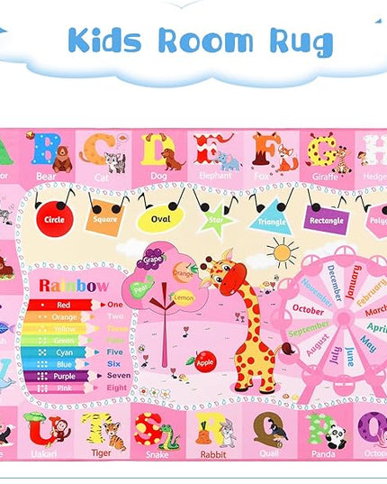 Pink Playroom Rug 4x6,Rugs for Girls Kids Bedroom Nursery Rug,ABC Rug with Alphabets Animals Shapes,Educational and Fun Child Playmat Baby Care Rug,Learning Rug Carpets for Children Toddler - LeafyLoom