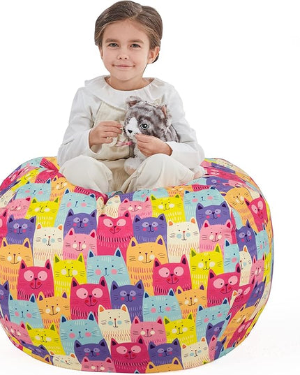 Nobildonna Stuffed Animal Storage Bean Bag Chair Cover Only for Kids Girls Toddler, Large Beanbag Chair without Filling for Organizing Children Soft Plush Toys - LeafyLoom