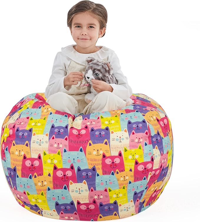 Nobildonna Stuffed Animal Storage Bean Bag Chair Cover Only for Kids Girls Toddler, Large Beanbag Chair without Filling for Organizing Children Soft Plush Toys - LeafyLoom