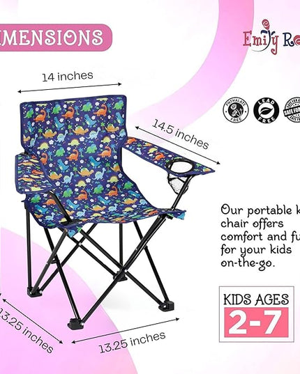 Emily Rose Kids Folding Chair | Beach Chair with Safety Lock- Camping Chair for Boyos Girls Toddler with Cup Holder & Carry Case- Tailgate, Travel, Lawn- for Indoor & Outdoor (Playful Dinosaurs) - LeafyLoom