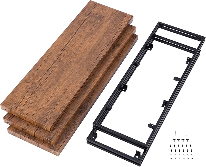 3 Tier Bookshelf Rustic Industrial Bookshelf Wood and Metal, Brown - LeafyLoom