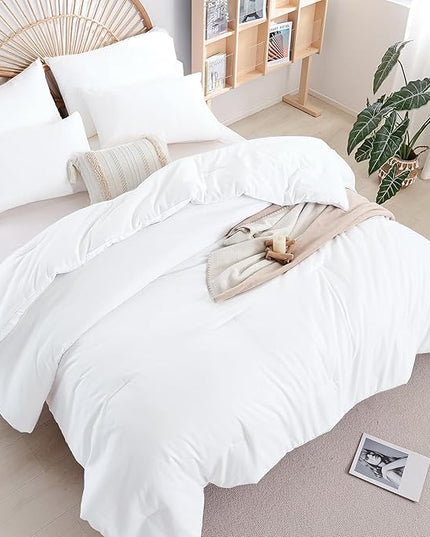 White Comforter California King Comforter Set - 3PCS Oversized Boho Beddsing Set Soft Fluffy Microfiber Comforter for All Season (1 Comforter, 2 Pillowcases) - LeafyLoom
