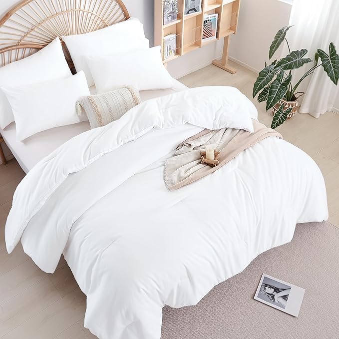 White Comforter California King Comforter Set - 3PCS Oversized Boho Beddsing Set Soft Fluffy Microfiber Comforter for All Season (1 Comforter, 2 Pillowcases) - LeafyLoom