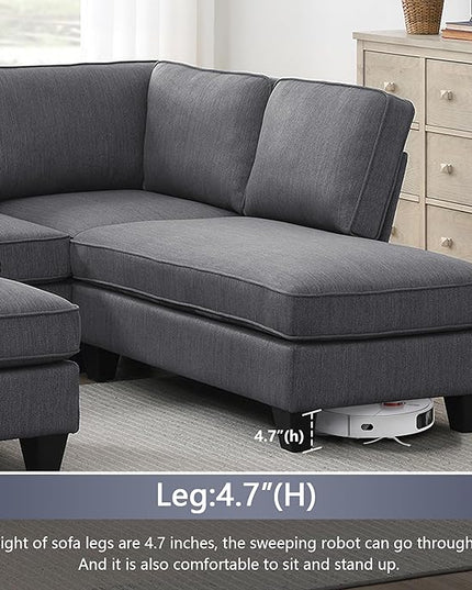 104" L-shaped Sectional Sofa-7 Seater Couch Set with Chaise Lounge and Convertible Ottoman, Comfy Sectional Couches for Living Room,Apartment,Office - LeafyLoom