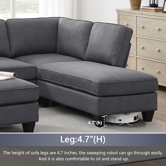 104" L-shaped Sectional Sofa-7 Seater Couch Set with Chaise Lounge and Convertible Ottoman, Comfy Sectional Couches for Living Room,Apartment,Office - LeafyLoom