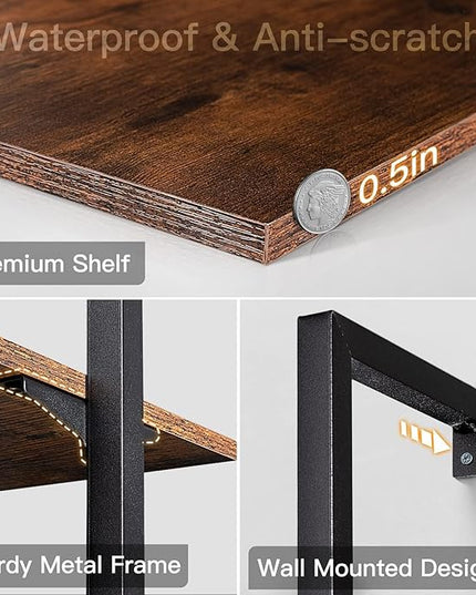 ODK 6-Tier Ladder Shelf, 87 Inches Wall Mounted Ladder Bookshelf with Metal Frame, Open Industrial Shelves for Home Office, Bedroom and Living Room, Rustic Brown - LeafyLoom