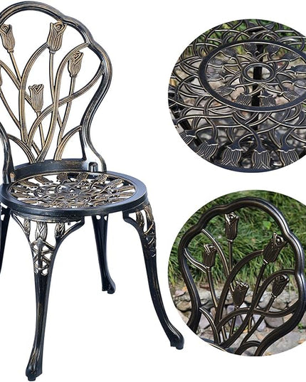 Mandolin Patio Table and Chairs,5 Piece Outdoor Dining Set,Rust-Resistant Cast Aluminum Bistro Set,with Cushion,Tulip Design (Copper) - LeafyLoom