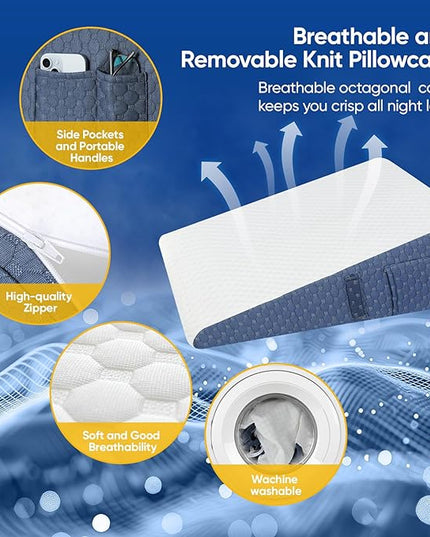 Wedge Pillow with Removable Washable Cover, 2024 New 7.5'' Bed Wedge Pillow for Sleep Apnea, Acid Reflux, Heartburn, GERD, Neck Pain, Cooling Memory Foam Top Incline Pillow for Improved Sleep - LeafyLoom
