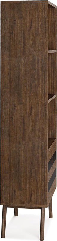 SIMPLIHOME Clarkson SOLID ACACIA WOOD 22 Inch Wide Contemporary Bookcase with Storage in Rustic Natural Aged Brown, For the Living Room, Study Room and Office - LeafyLoom