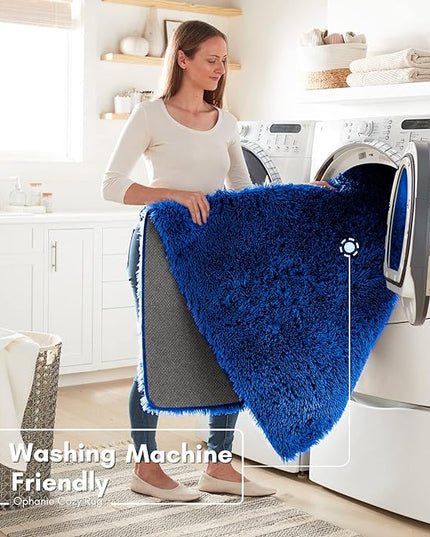 Ophanie Machine Washable Upgrade 4x6 Blue Rugs for bedroom, Dark Blue Fluffy Shaggy Soft carpet, Navy Indoor Floor Carpet for Kids Baby Boys Teen Dorm Room, Nursery,Home Decor Aesthetic - LeafyLoom