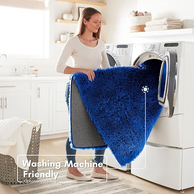 Ophanie Machine Washable Upgrade 4x6 Blue Rugs for bedroom, Dark Blue Fluffy Shaggy Soft carpet, Navy Indoor Floor Carpet for Kids Baby Boys Teen Dorm Room, Nursery,Home Decor Aesthetic - LeafyLoom