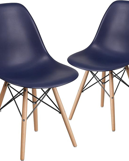 Flash Furniture 2 Pack Elon Series Navy Plastic Chair with Wooden Legsase - LeafyLoom