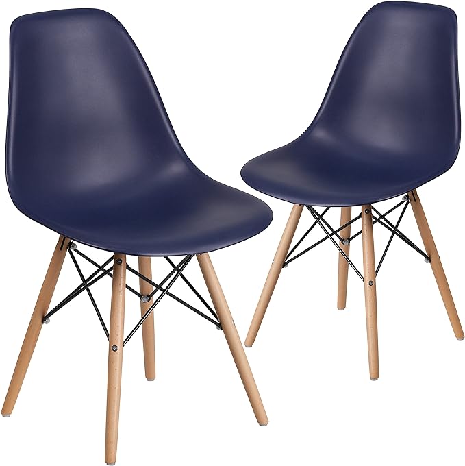 Flash Furniture 2 Pack Elon Series Navy Plastic Chair with Wooden Legsase - LeafyLoom