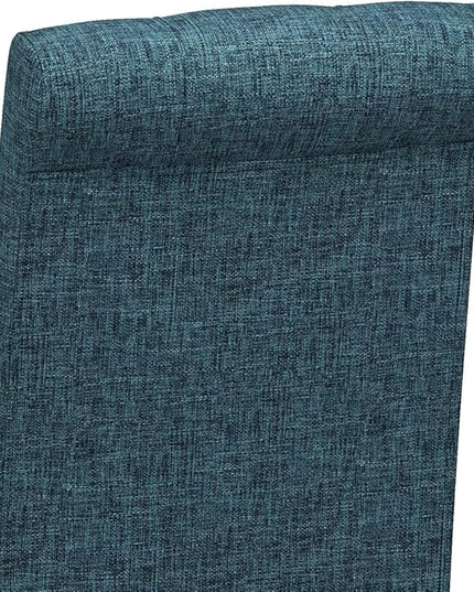 SIMPLIHOME Cosmopolitan Transitional Set with 8 Upholstered Chairs Linen Look Fabric and 54 inch Wide Table for The Dining Room and Kitchen, 9 Pc, Denim Blue - LeafyLoom