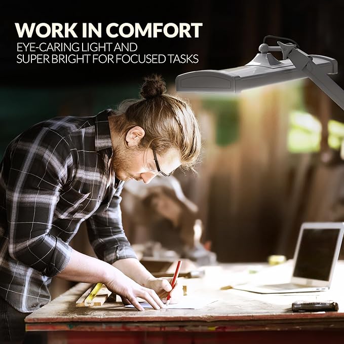 Ultra Bright 3900 Lumens Powerful Professional Eye Care LED Desk Lamp, Brightness Adjustable, Task Light for Home, Beauty, Crafting, Office, Workbench (Daylight, Dimming, White) - LeafyLoom